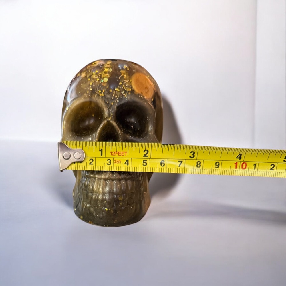 Resin Human Skull- Gold, Black, Marble for Brains - Picture 11 of 13